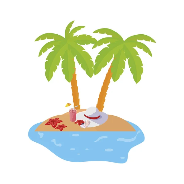 夏季海岸线场景,棕榈和鸡尾酒 — 图库矢量图片
