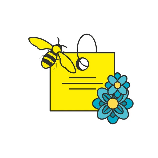 花と蜂とタグコマーシャル — ストックベクタ