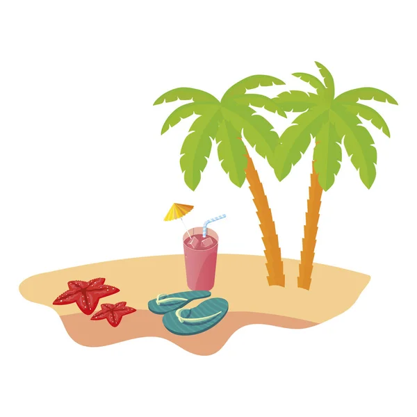 Summer beach scene with tree palms and flip flops Royalty Free Stock Vectors