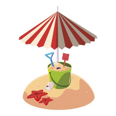 şemsiye ve kum kova oyuncak ile yaz kum plaj