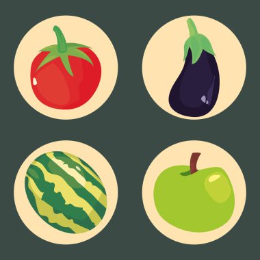 Patlıcan domates elma ve karpuz