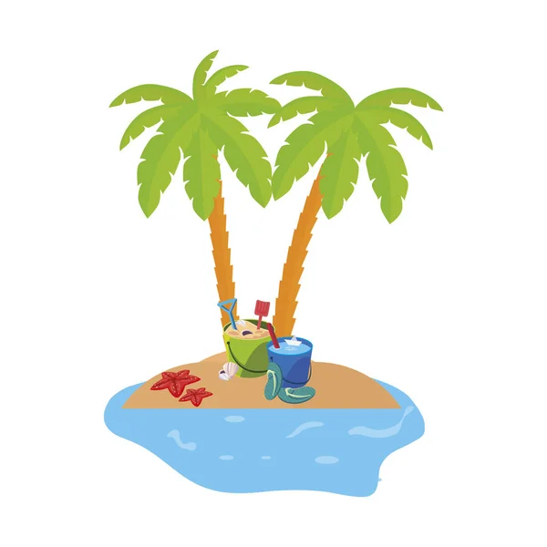 Scène de littoral d'été avec palmiers et noix de coco — Image vectorielle
