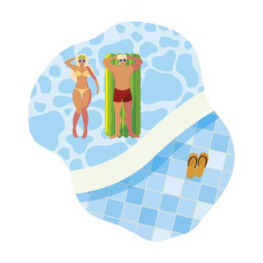 suda yüzer yatak ile genç çift