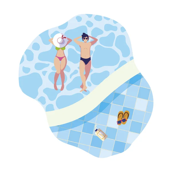 Молода пара з купальником плаває у воді — стоковий вектор