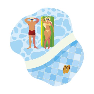 suda yüzer yatak ile genç çift