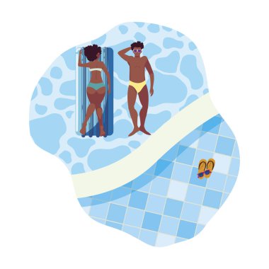 su içinde float yatak ile genç Afro çift