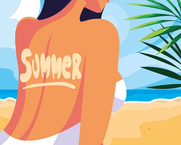 Femme avec maillot de bain à la plage — Image vectorielle