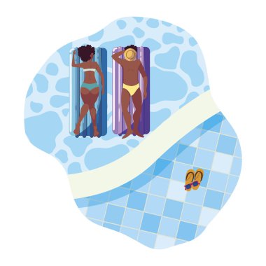 su içinde float yatak ile genç Afro çift