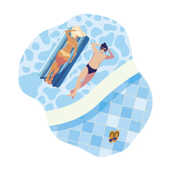 Jeune couple avec matelas flottant dans l'eau — Image vectorielle