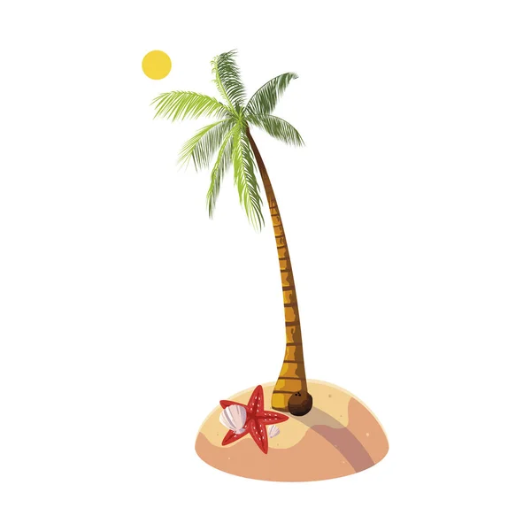 Letnia plaża z palmami i scena rozgwiazdy — Wektor stockowy