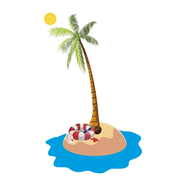 Plage d'été avec palmiers et flotteur scène de sauveteur — Image vectorielle