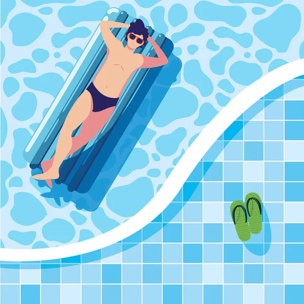 Homme bronzage en flotteur sur la piscine — Image vectorielle