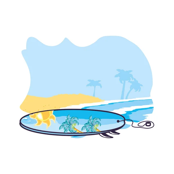 Équipement de planche de surf sport à la plage — Image vectorielle