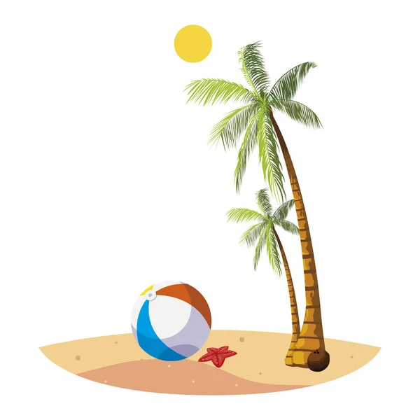 夏季海滩与棕榈和气球玩具场景 — 图库矢量图片