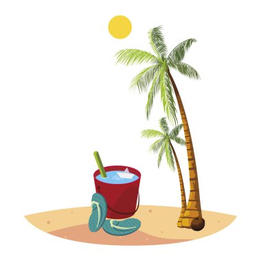 palmiye ve su kova sahnesi ile yaz Plajı