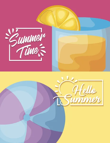 Pôster de férias de verão com coquetel e balão — Vetor de Stock