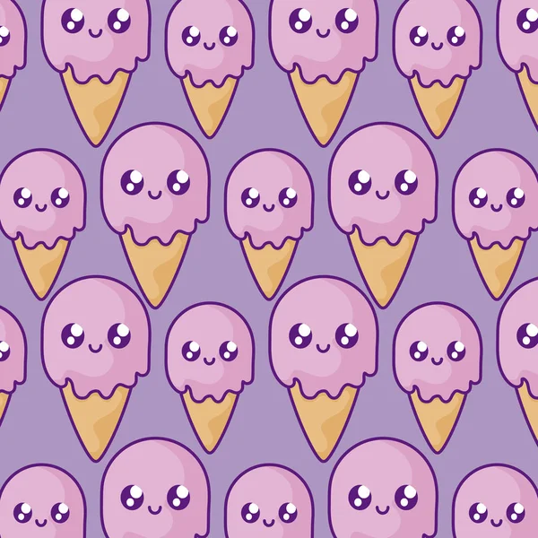 Conos helados kawaii caracteres patrón — Vector de stock