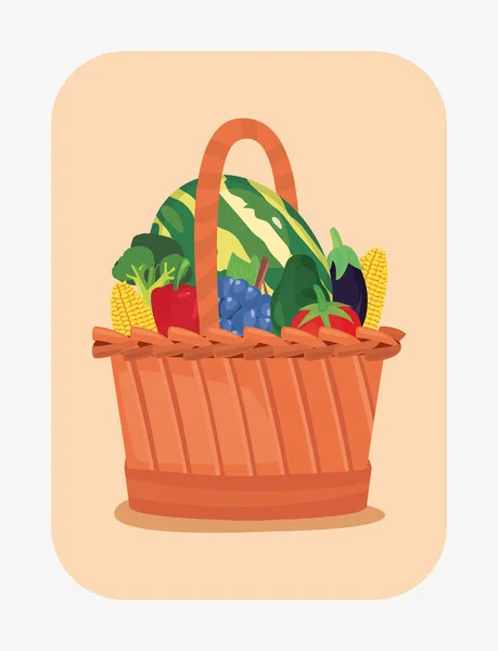 Cesta de frutas e produtos hortícolas frescos —  Vetores de Stock