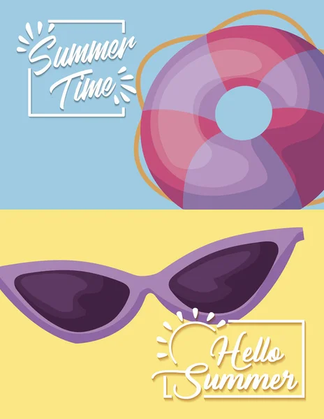 Καλοκαιρινή ώρα αφίσα διακοπών με μπαλόνι και γυαλιά ηλίου — Διανυσματικό Αρχείο