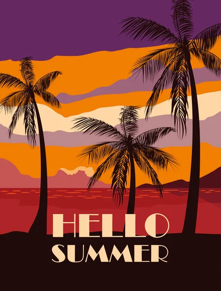 Palmové stromky a Hello letní design — Stockový vektor