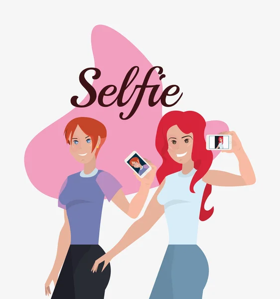 Two women with mobile selfie — Stock Vector