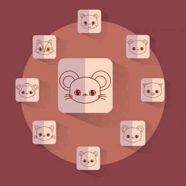 Kawaii hayvanlar kart simge vektör görselleştirme