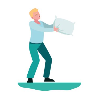 yastık ile oynayan mutlu baba