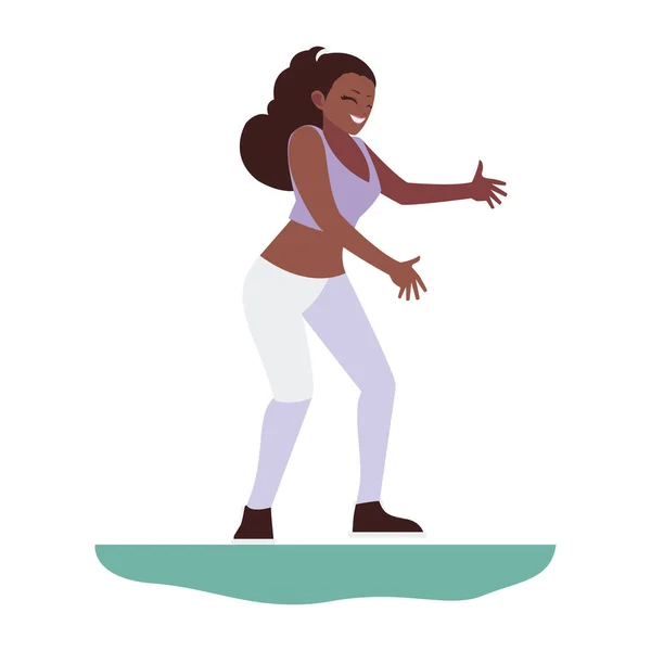 Lindo feliz afro mamá bailando carácter — Vector de stock