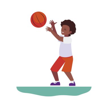 basketbol oynayan mutlu afro küçük çocuk