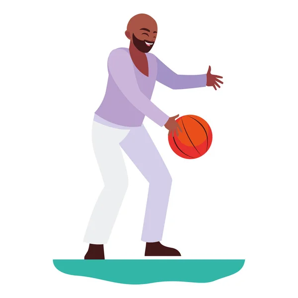 Feliz afro padre jugando baloncesto — Vector de stock