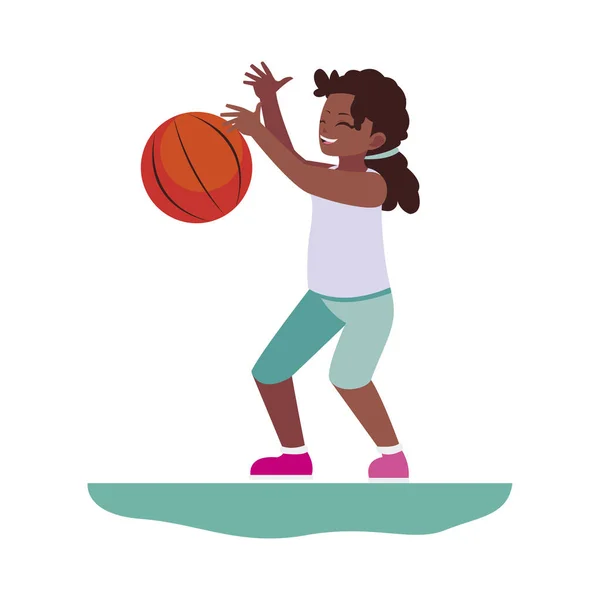 Feliz afro niña jugando baloncesto — Vector de stock