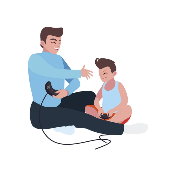 Father playing video game with son characters — Stock Vector