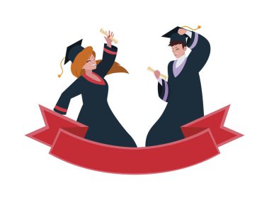 Genç çift, mezuniyet törenini kurdeleyle tamamladı.