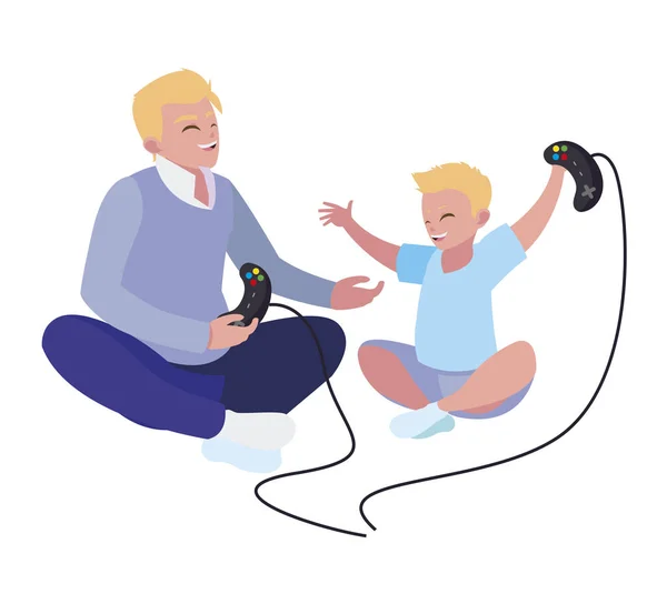 Tatăl joacă joc video cu personaje fiu — Vector de stoc