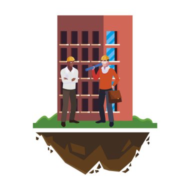 inşaatçı işçi ve bina ile mimar oluşturucu