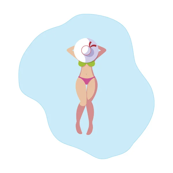 Hermosa mujer con traje de baño flotando en el agua — Vector de stock