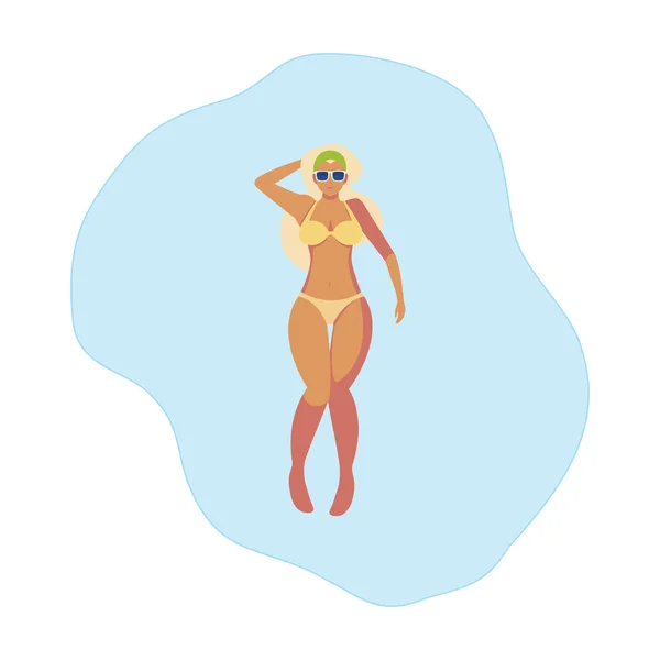 Beautiful woman with swimsuit floating in water — Stock Vector