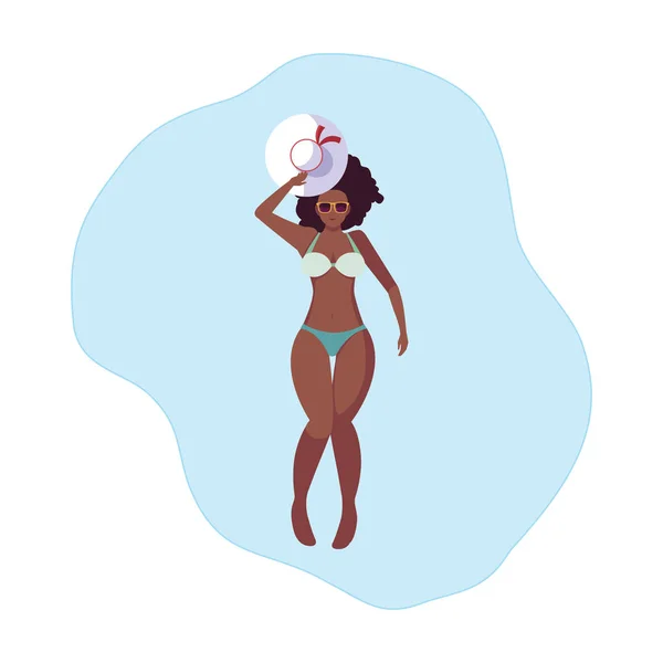 Belle femme afro avec maillot de bain flottant dans l'eau — Image vectorielle