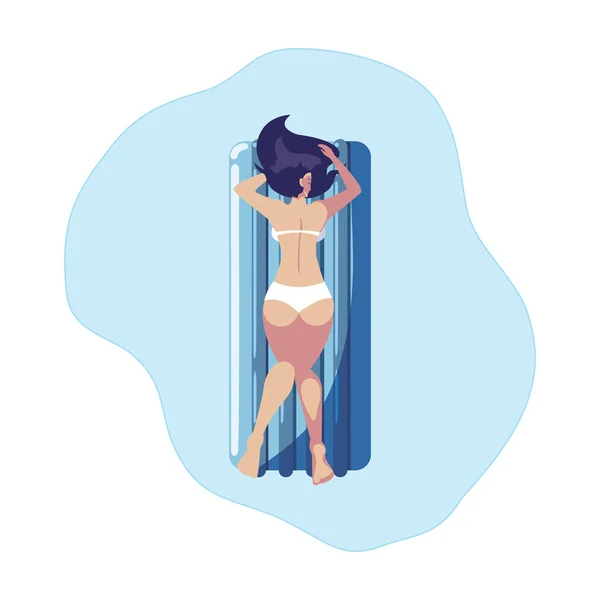 Woman tanning in float mattress floating in water — Stock Vector