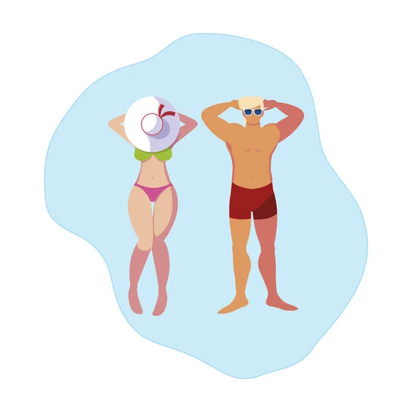 Junges Paar mit Badeanzug schwimmt im Wasser — Stockvektor