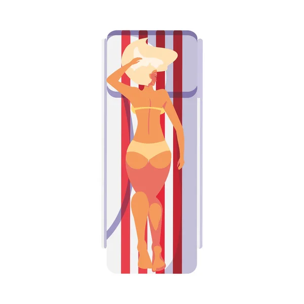 Belle femme avec maillot de bain en natte de bronzage — Image vectorielle