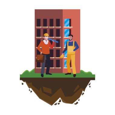 inşaatçı işçi ve bina ile mimar oluşturucu