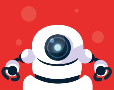 Turuncu arka plan üzerinde teknoloji robot karikatür