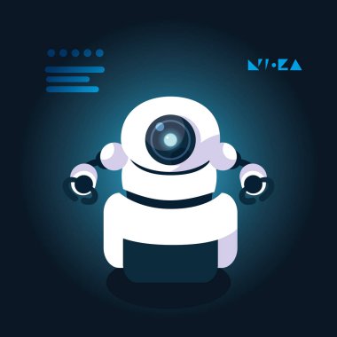 Mavi arka plan üzerinde teknoloji robot karikatür