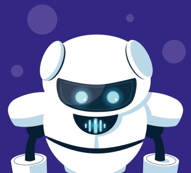 Mavi arka plan üzerinde teknoloji robot karikatür