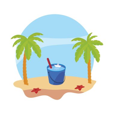 palmiye ve su kova sahnesi ile yaz Plajı