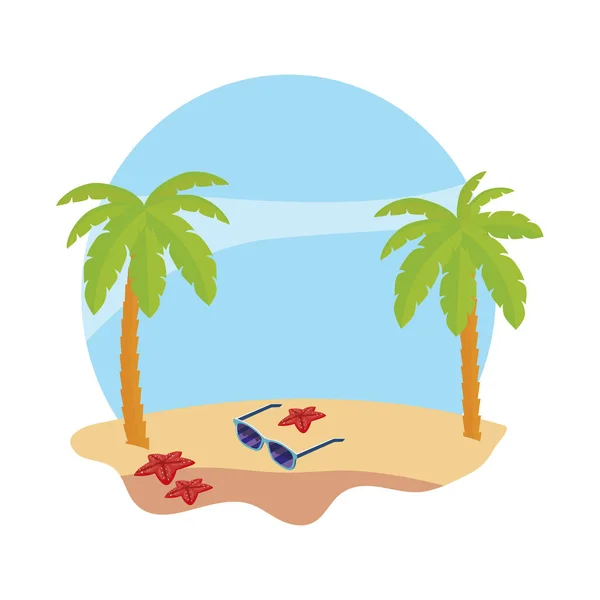 夏季海滩与手掌和太阳镜场景 — 图库矢量图片