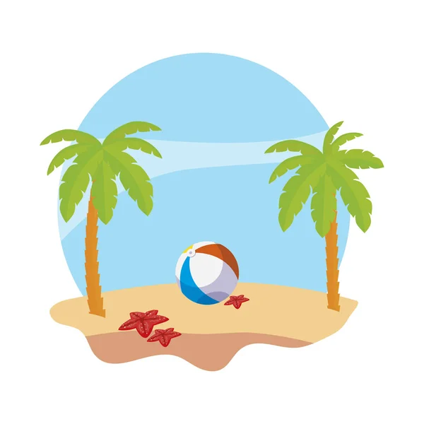 summer beach with palms and balloon toy scene