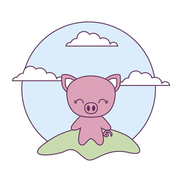 Animal porquinho bonito na paisagem ícone isolado natural —  Vetores de Stock