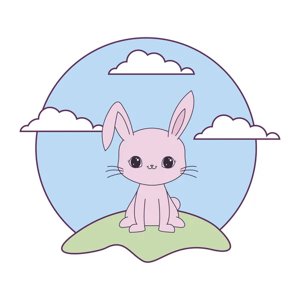 Cute rabbit animal in landscape — Stock Vector